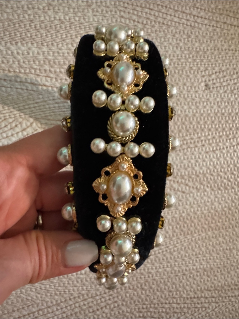 Embellished Black Pearl Headband - Designer Style - Picture 2 of 3